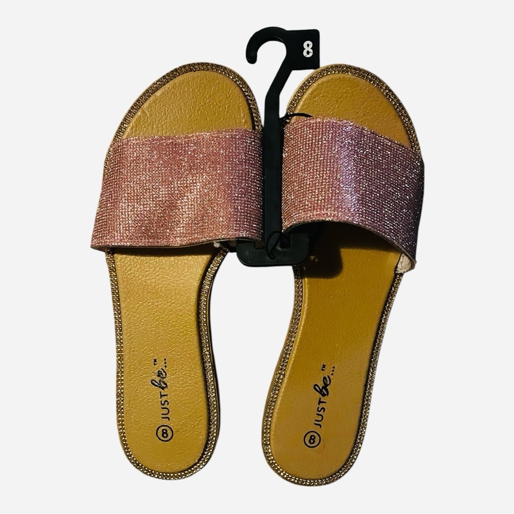 NWT Just Be Women's Glittery Pink Slide Sandals